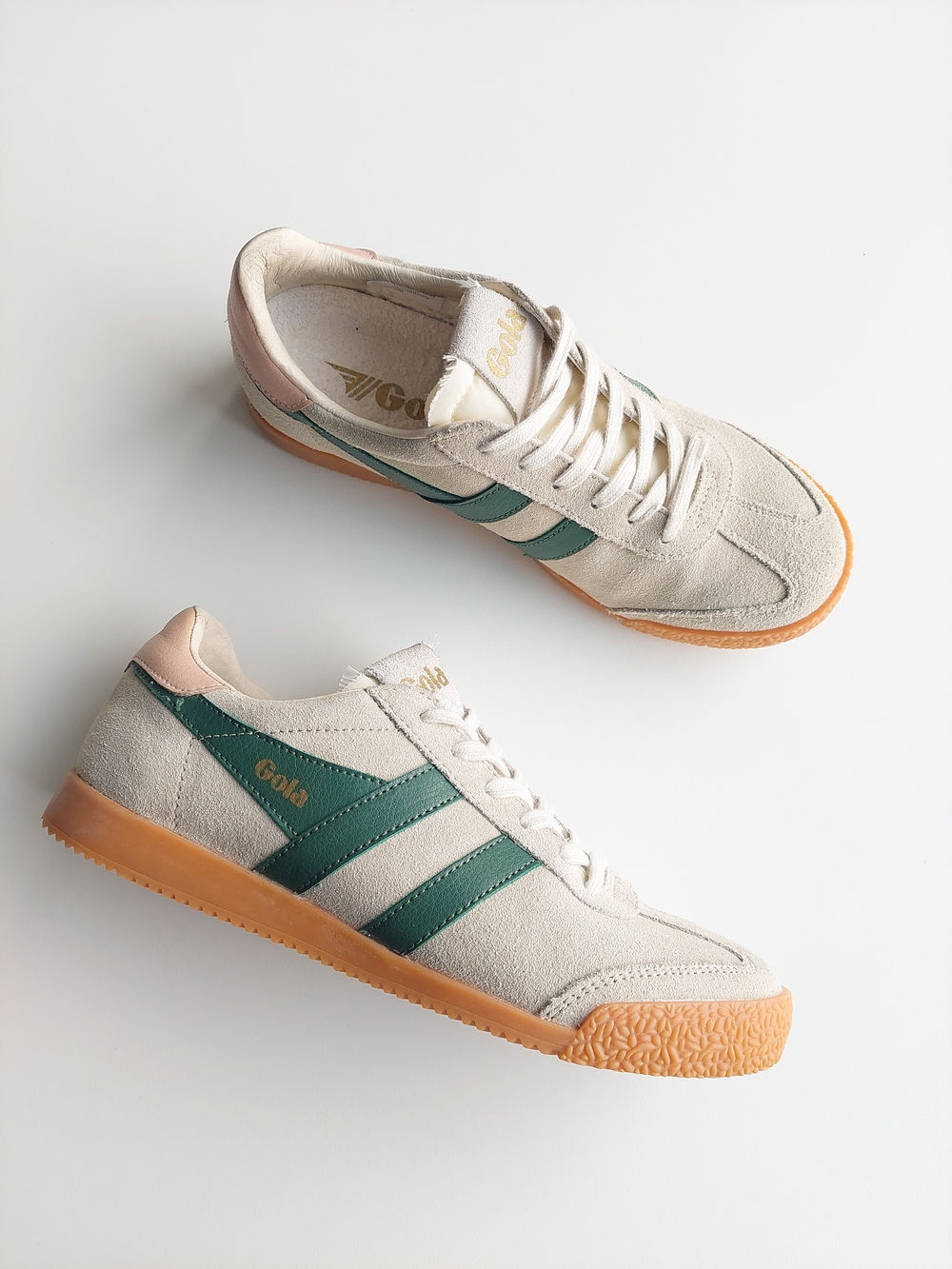 Gola Women's 7 Casual Leather Beige and Green Suede Classic Trainer Low Shoes
